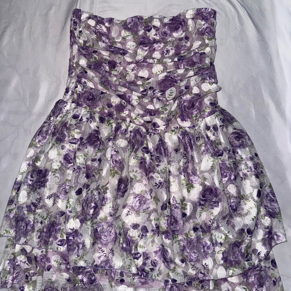 Floral Strapless Dress in Purple and White